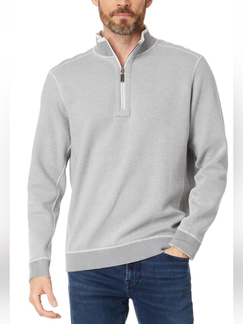 Tommy Bahama Light Gray Half-Zip Pullover Sweater. M